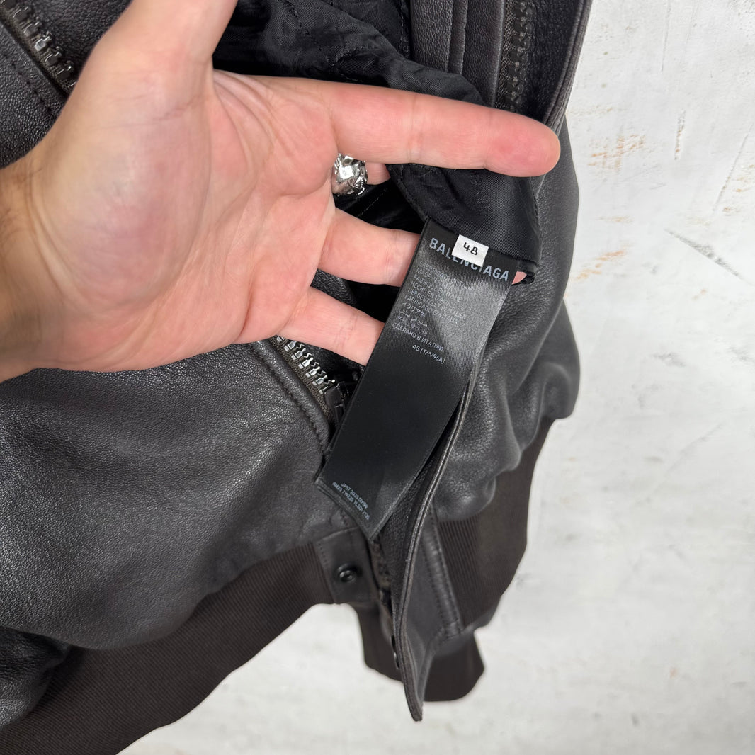 Balenciaga Brown Taxi Hooded Leather Jacket