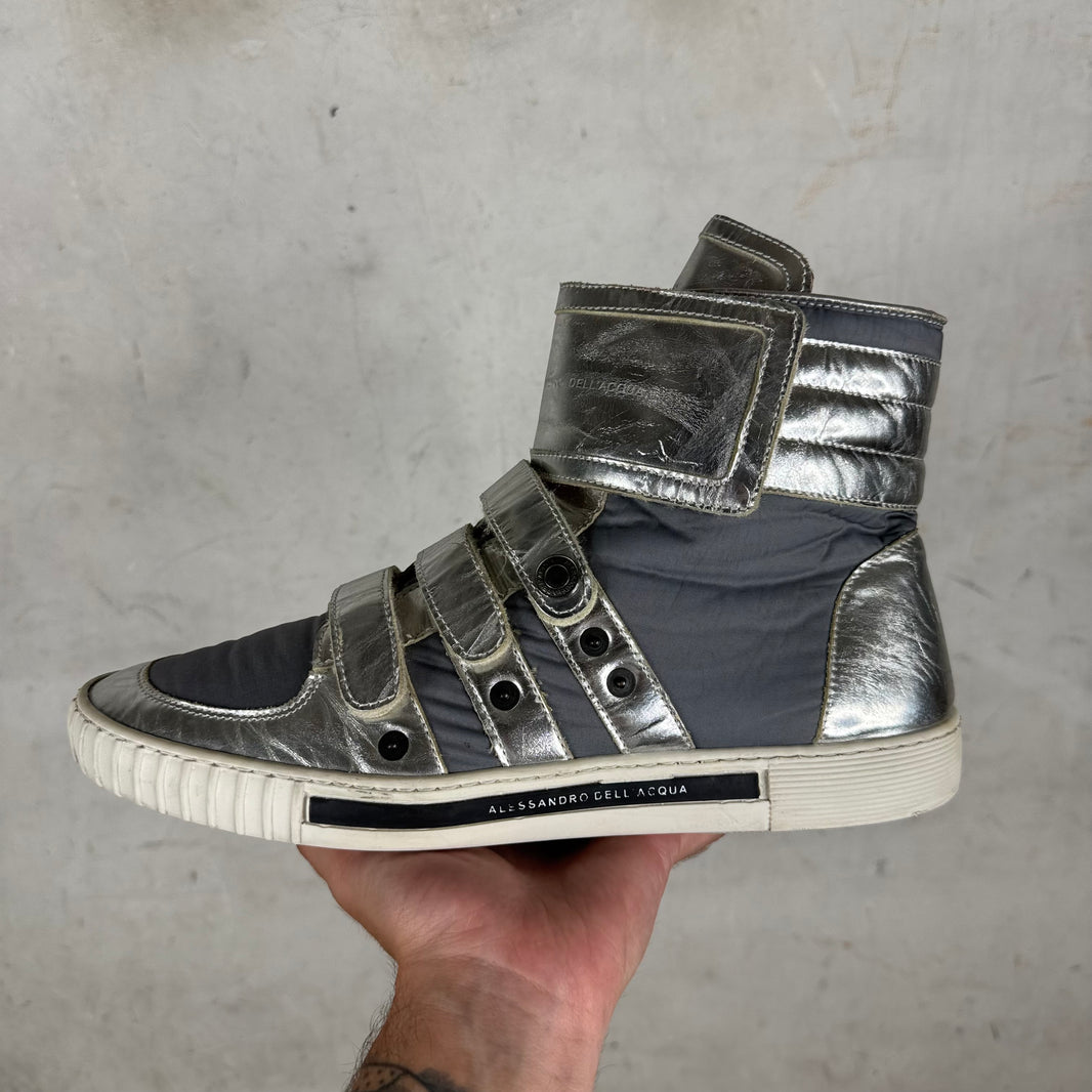 Allesandro Dellacqua Silver Strapped High Sneakers