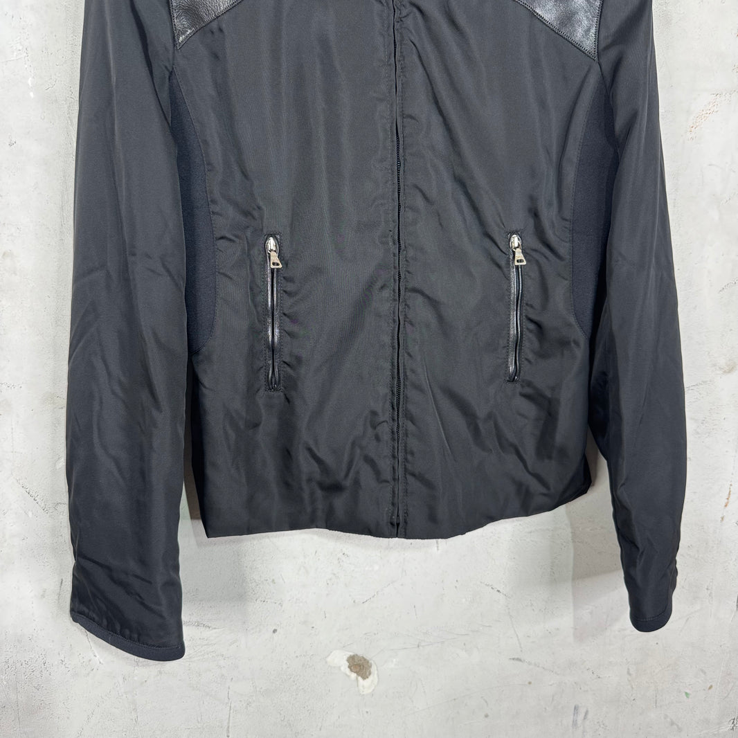 Prada Nylon Leather Trimmed Moto Jacket