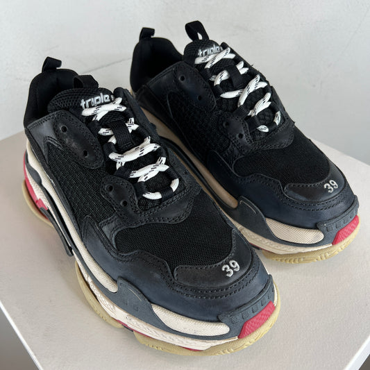 Balenciaga Black/Red Triple S Sneakers
