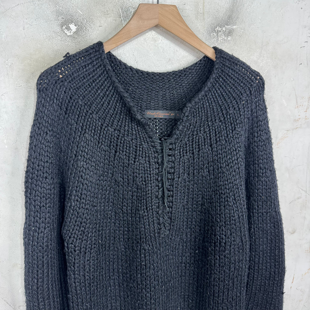 Undercover Leather Lace Up Heavy Knit Sweater