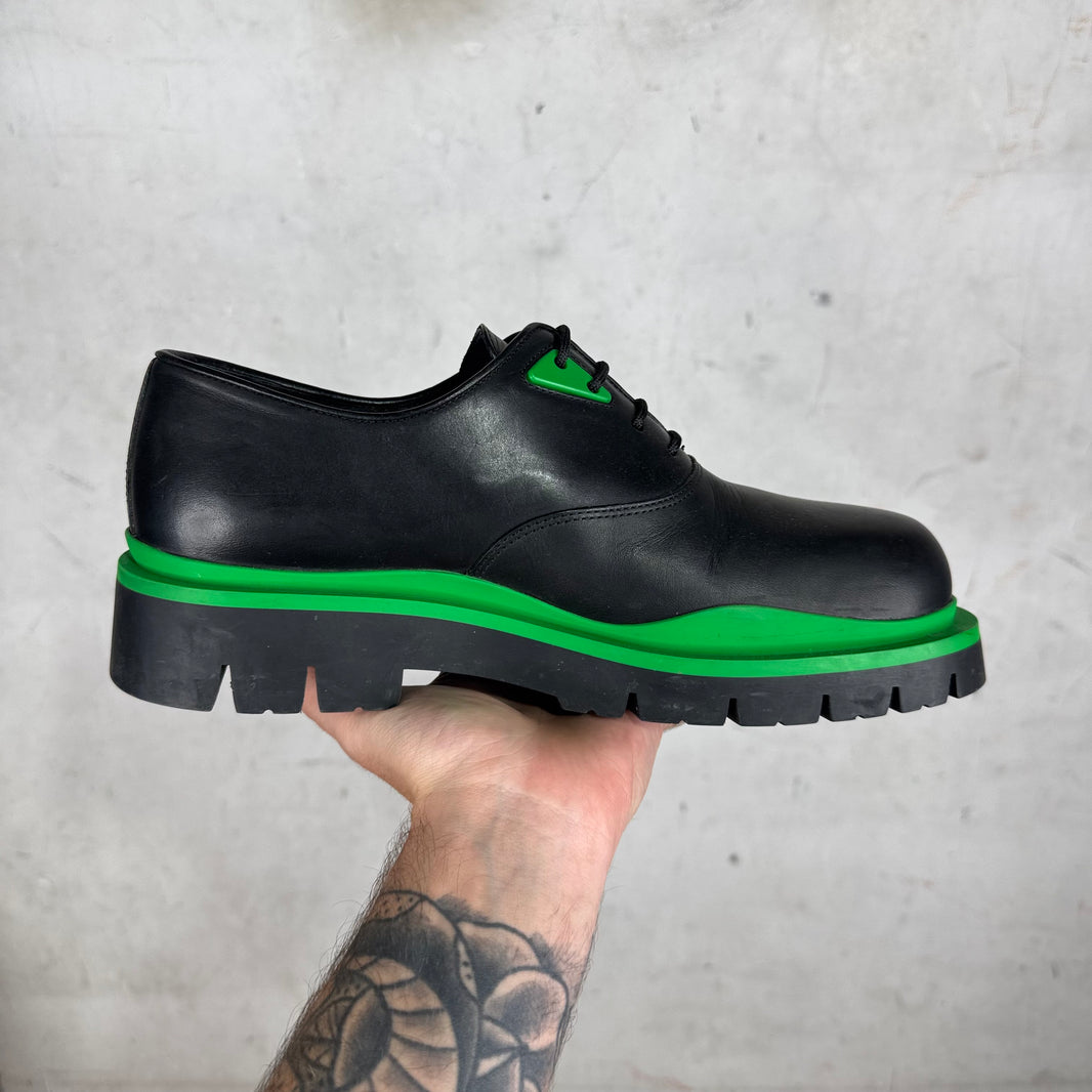 Bottega Veneta Black/Green Rubberized Derbys