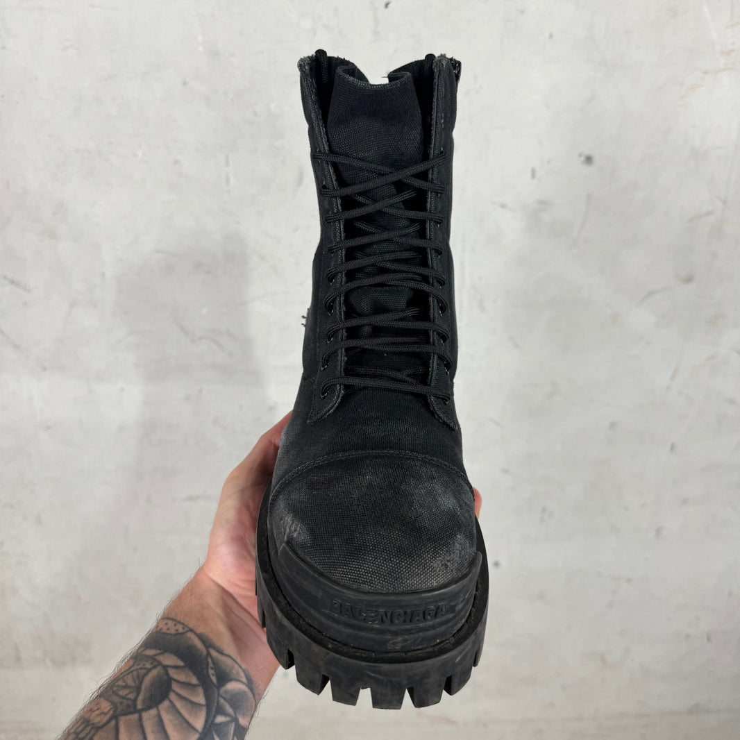 Balenciaga Distressed Canvas Strike Boots
