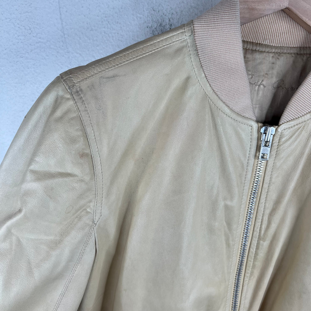 Rick Owens Cream Leather Bomber Jacket