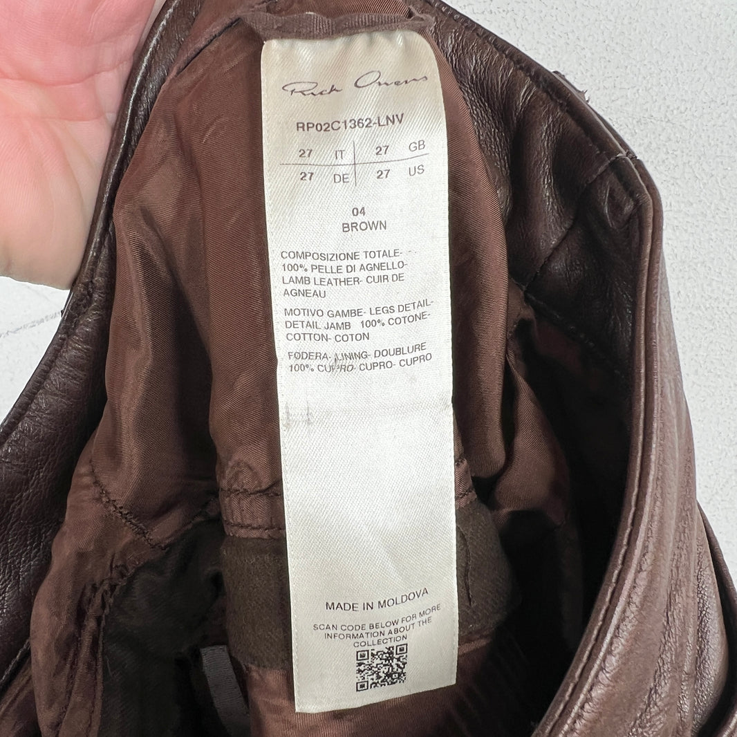Rick Owens Brown Leather Banana Bolan Pants
