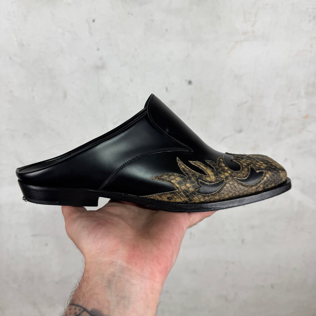 Dries Van Noten Cowboy Snakeskin Paneled Mules