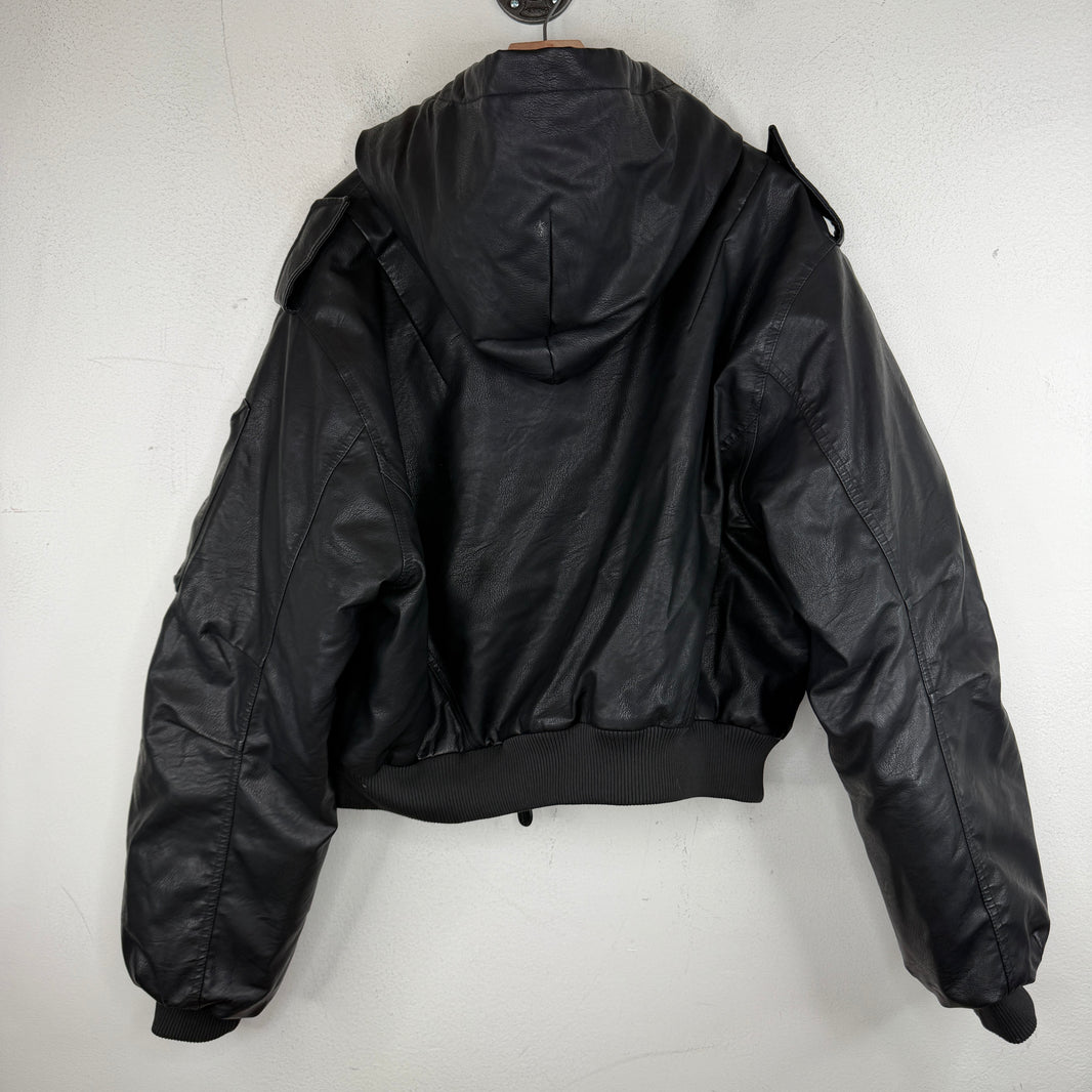 Entire Studios Hooded Faux Leather Bomber Jacket