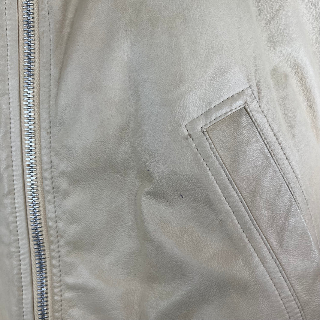 Rick Owens Cream Leather Bomber Jacket