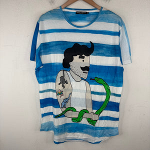 Dolce & Gabanna Blue Striped Printed T-Shirt