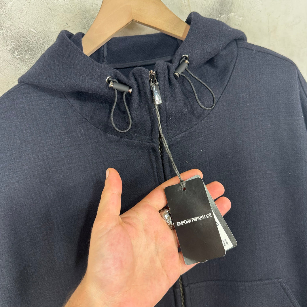 Armani Icon Oversized Cropped Wool Hooded Jacket