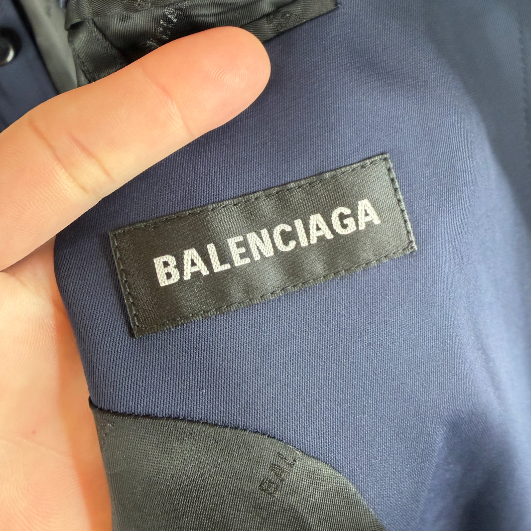 Balenciaga Navy Button Up Trench Coat