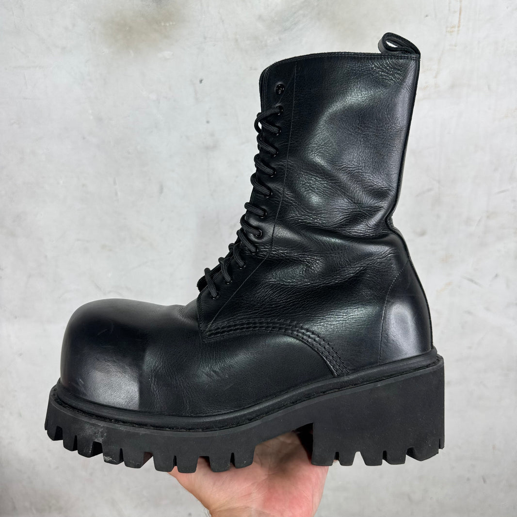 Balenciaga Black Leather Stomper Boots