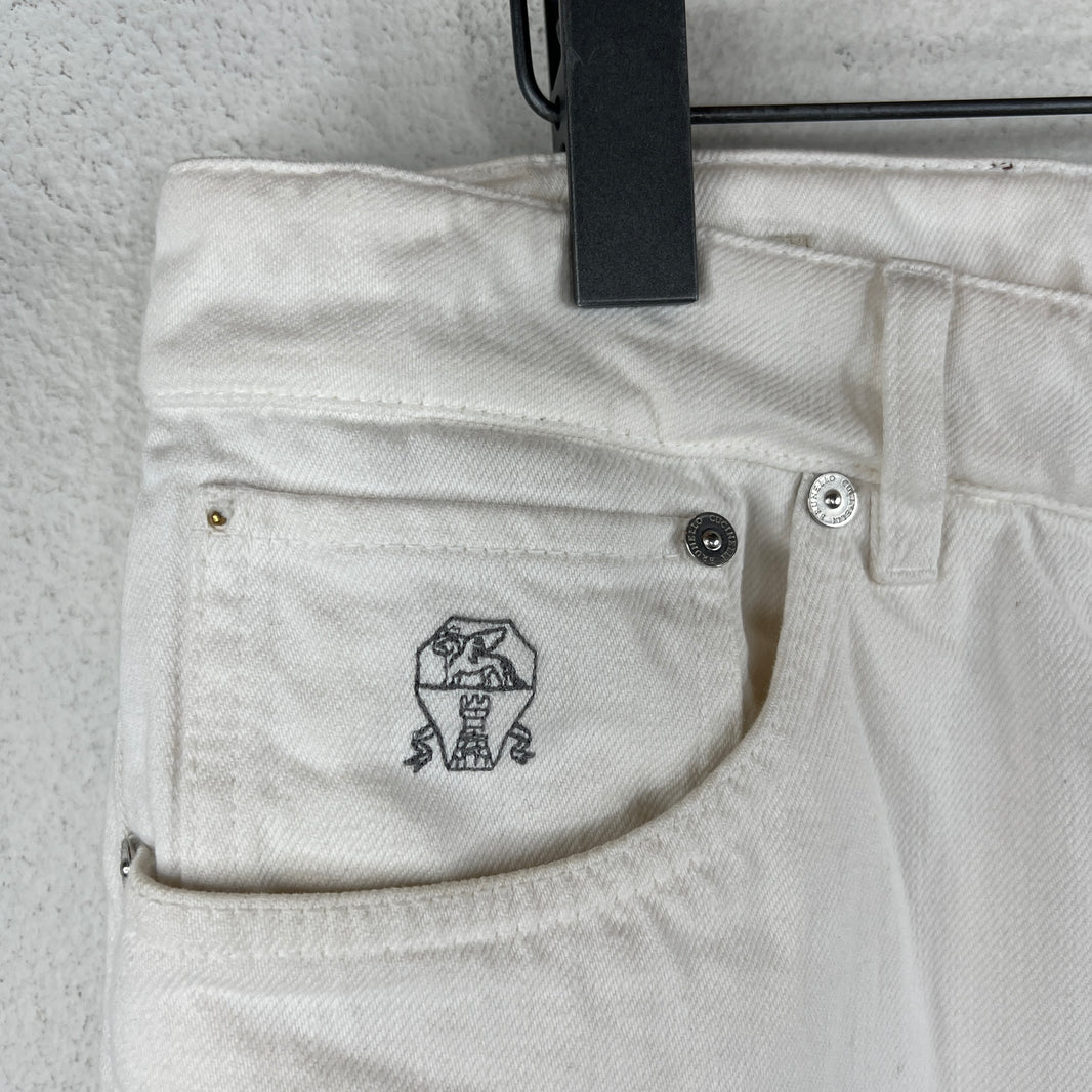 Brunello Cucinelli Tailored White Tapered Denim Jeans