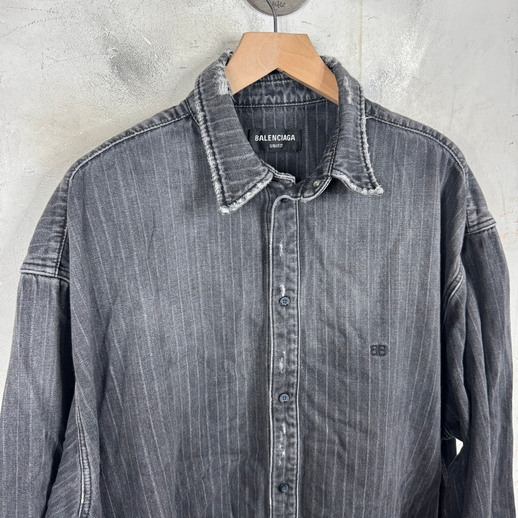Balenciaga Distressed Pinstriped Denim Overshirt