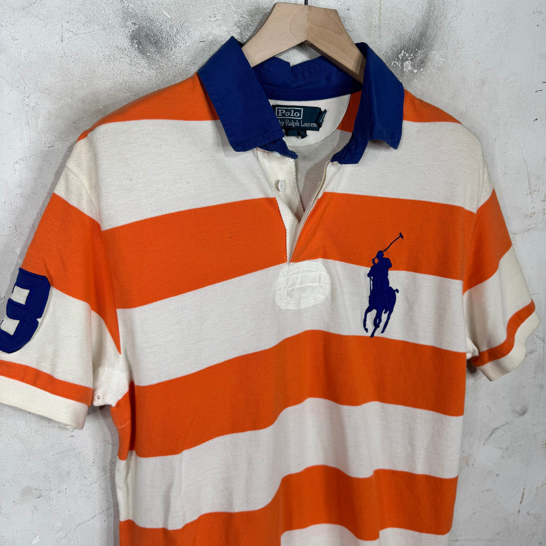 Ralph Lauren Orange Striped Blue Big Pony Polo