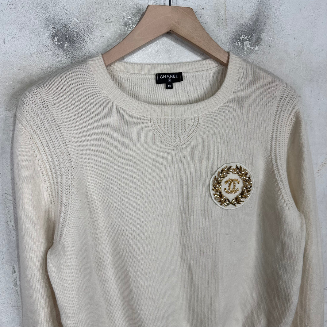 Chanel Women's Beaded Crest Cashmere Sweater