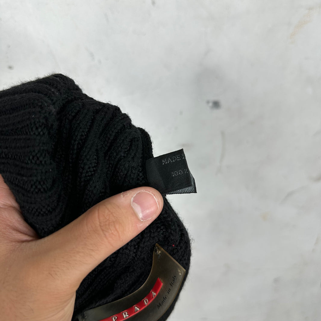 Prada Linea Black Ribbed Beanie