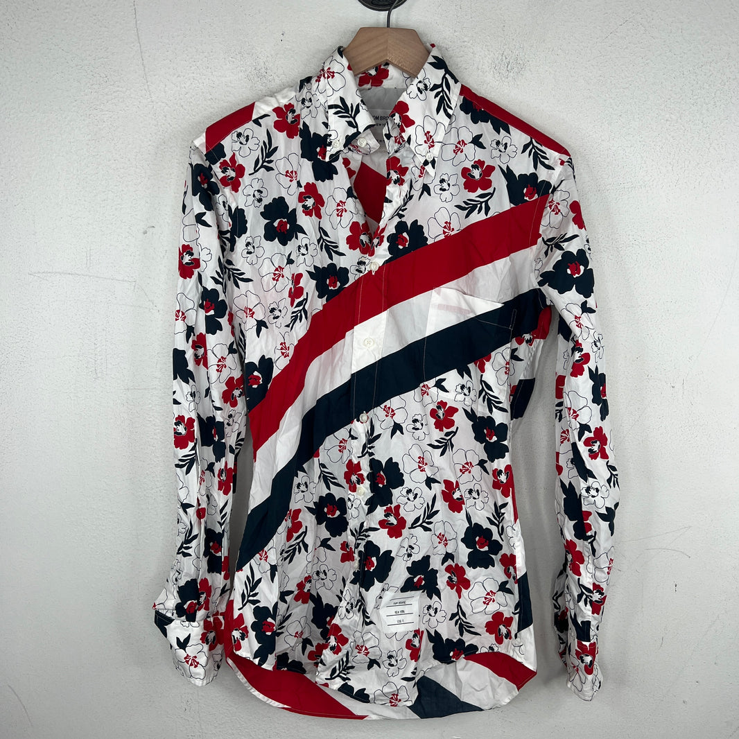Thom Browne Floral Striped Button Up Shirt