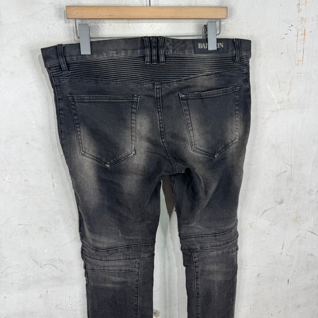 Balmain Faded Wash Biker Jeans
