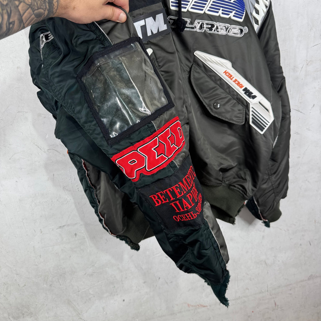 Vetements x Alpha Patchwork Racer Hooded Bomber Jacket