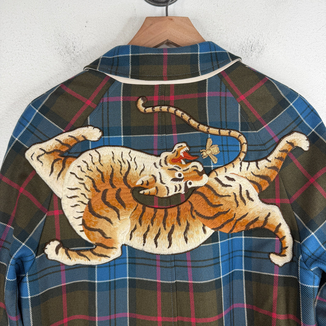Gucci Plaid Tiger Trench Coat