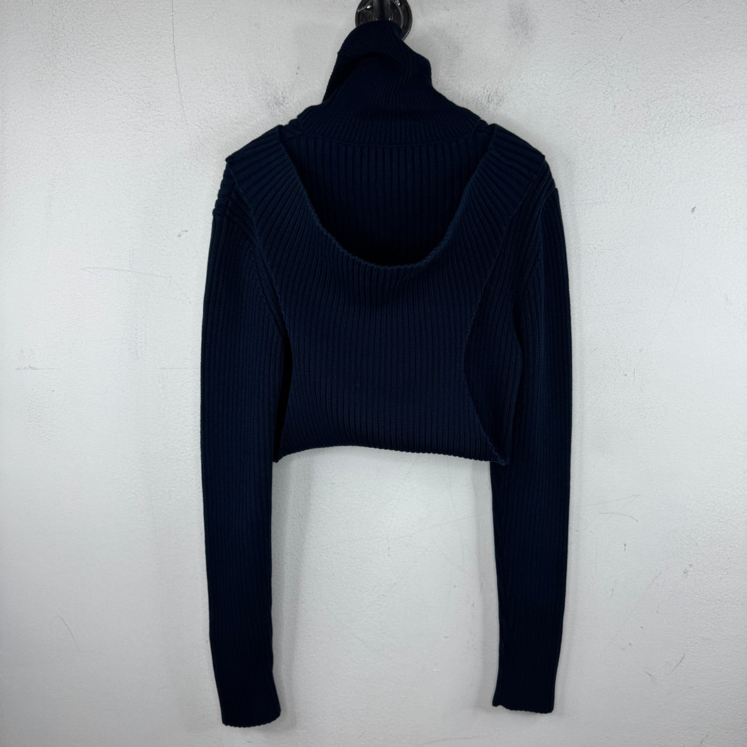 Bottega Veneta Navy Knit Turtleneck Cropped Sweater