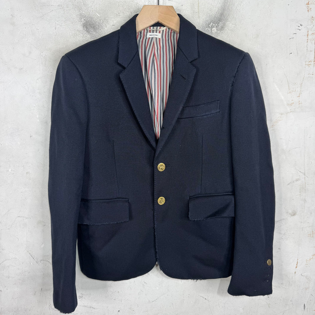 Thom Browne Navy Distressed Gold Hardware Blazer