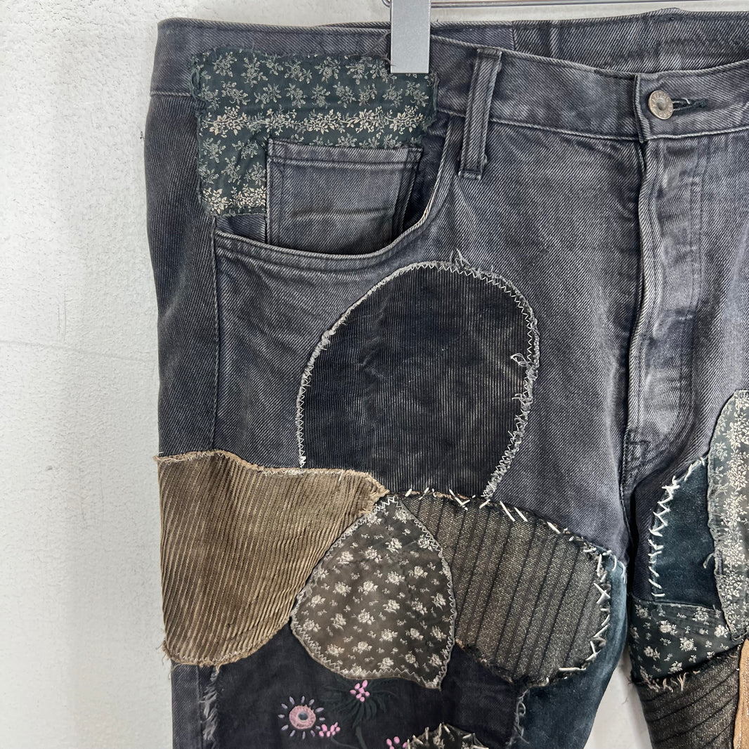 Kapital Black Patchwork Straight Denim Jeans