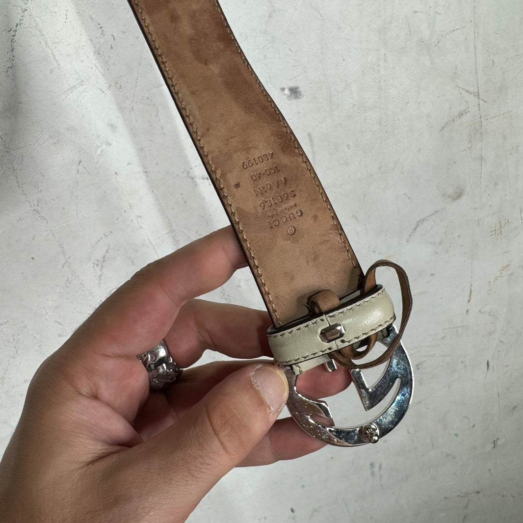 Gucci Beige Monogram Interlock Buckle Belt