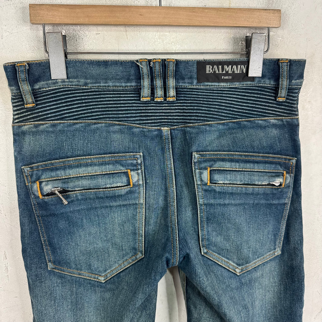 Balmain Medium Wash Biker Jeans