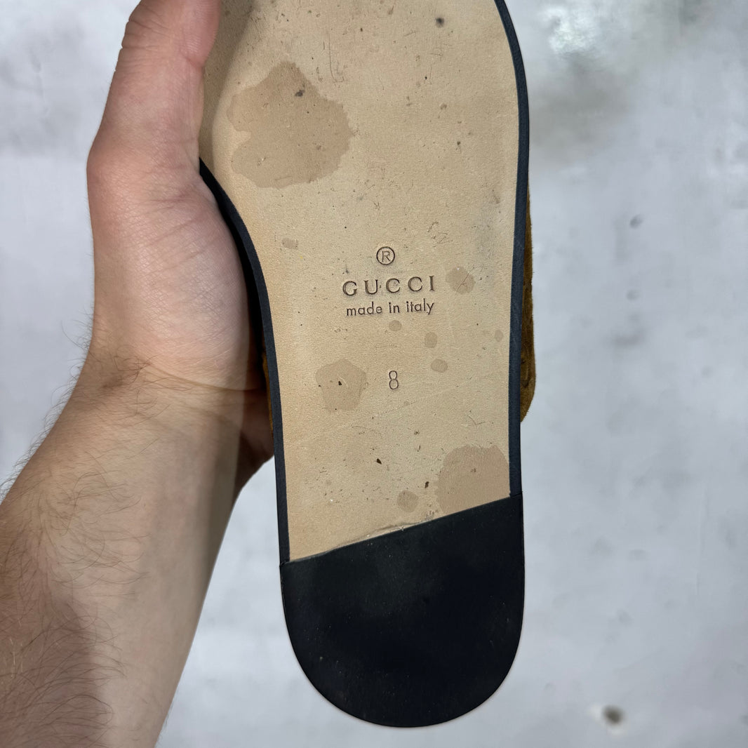 Gucci Suede Monogram Cachemire Horsebit Mules