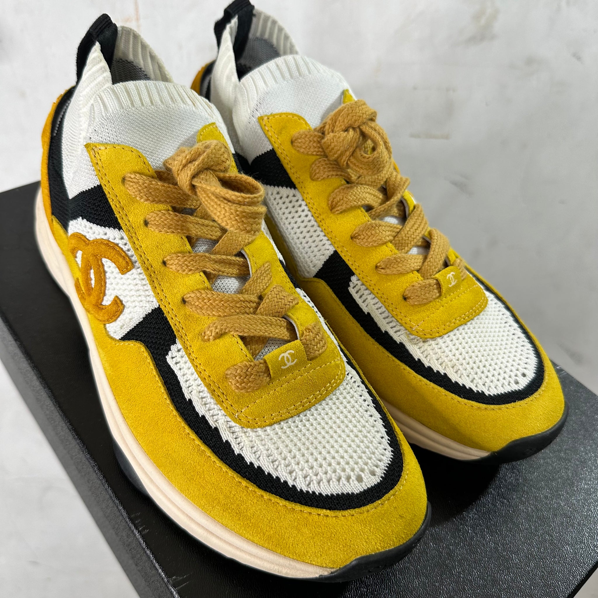Chanel Yellow Knit Trainers