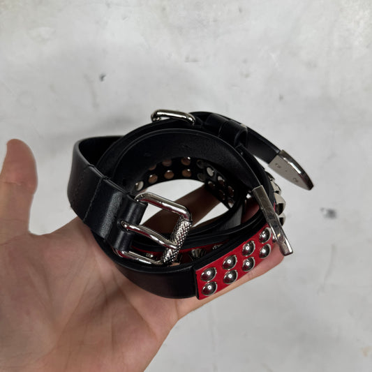 Prada Two Piece Studded Velo Leather Belt