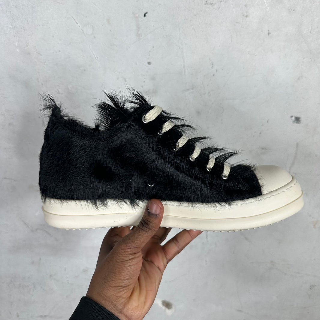 Rick Owens Black Furry Low Ramones Sneakers
