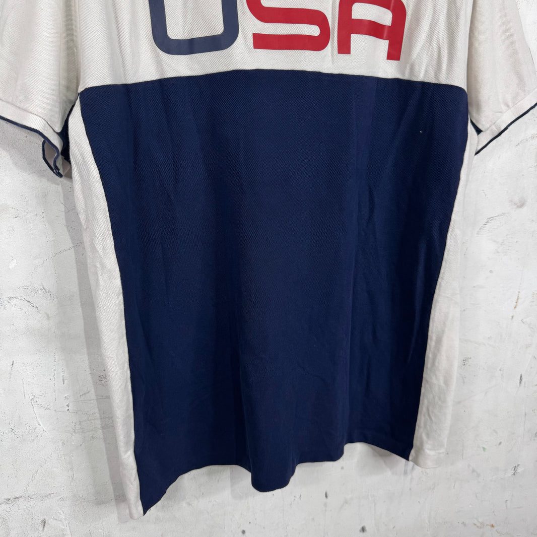Ralph Lauren White Striped USA Big Pony Polo
