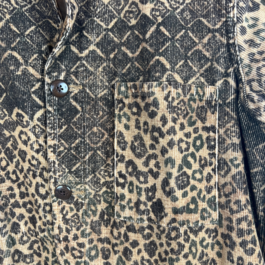 Kapital Leopard Print Corduroy Belted Coat