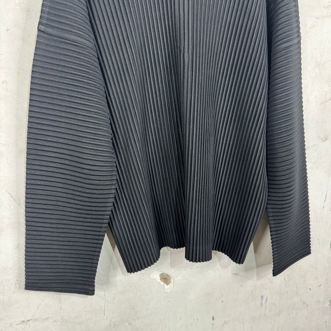 Issey Miyake Black Pleates L/S Collarless Shirt