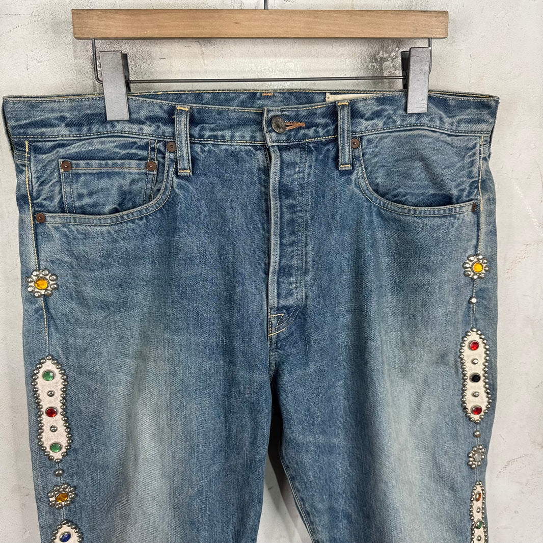 Kapital Lightwash Rhinestone Straight Legged Jeans