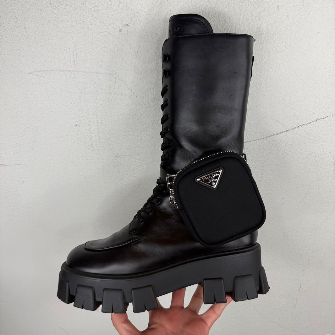 Prada Monolith Badge Cargo High Combat Boots