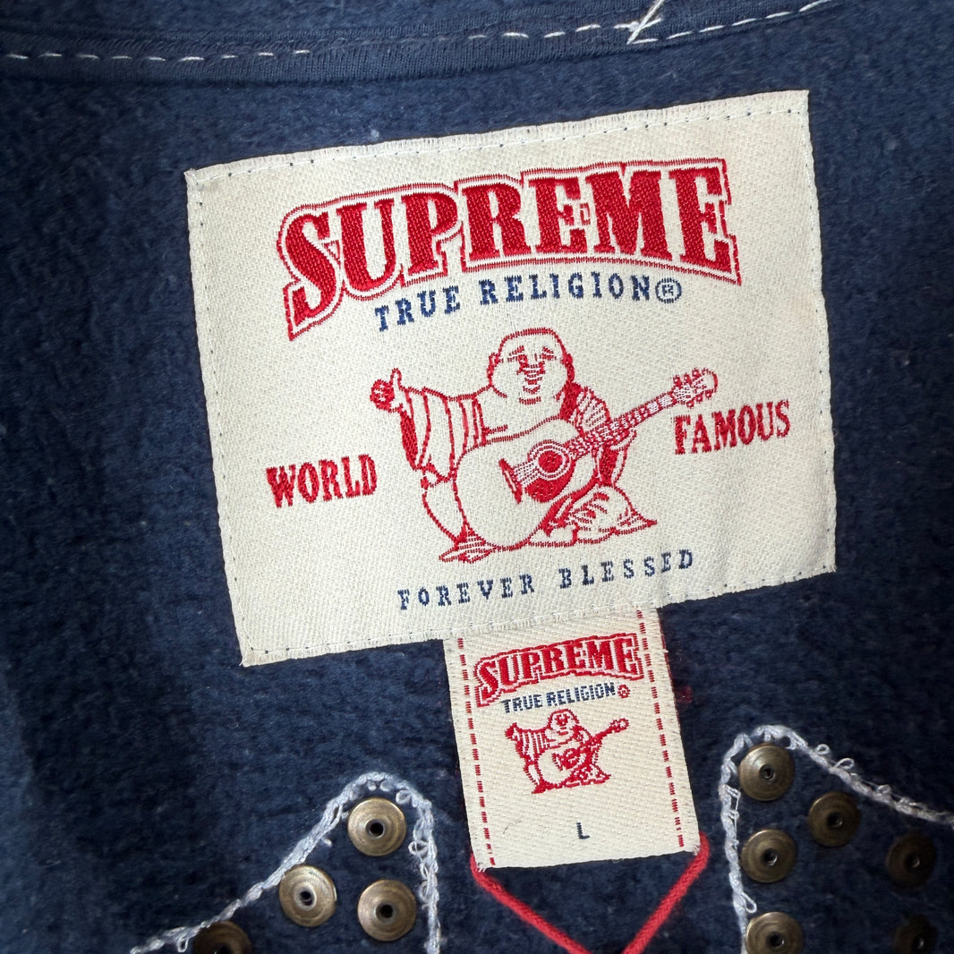 Supreme Navy True Religion Zip Up Hoodie