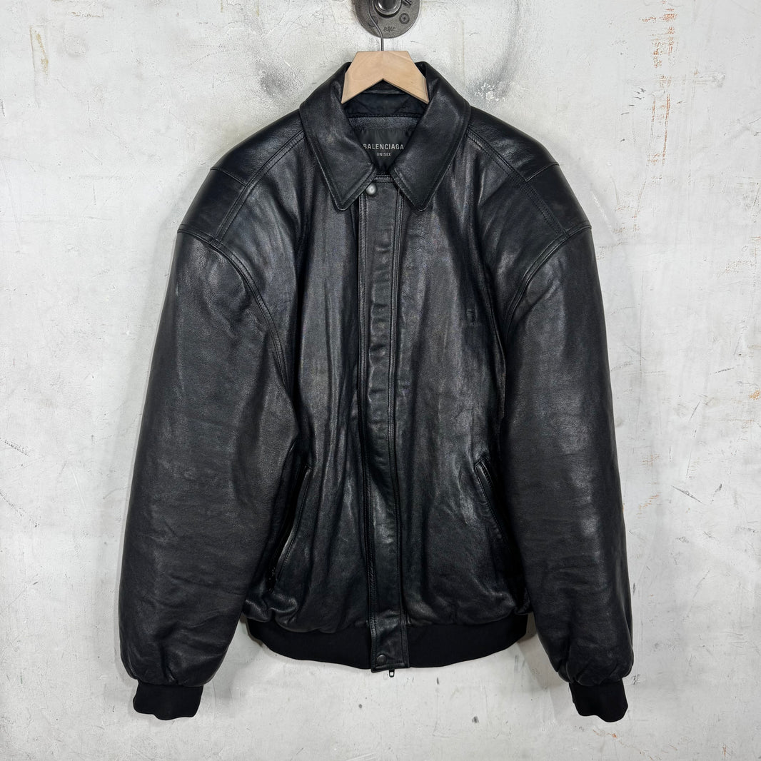 Balenciaga Leather Padded Shoulder Sporty B Bomber