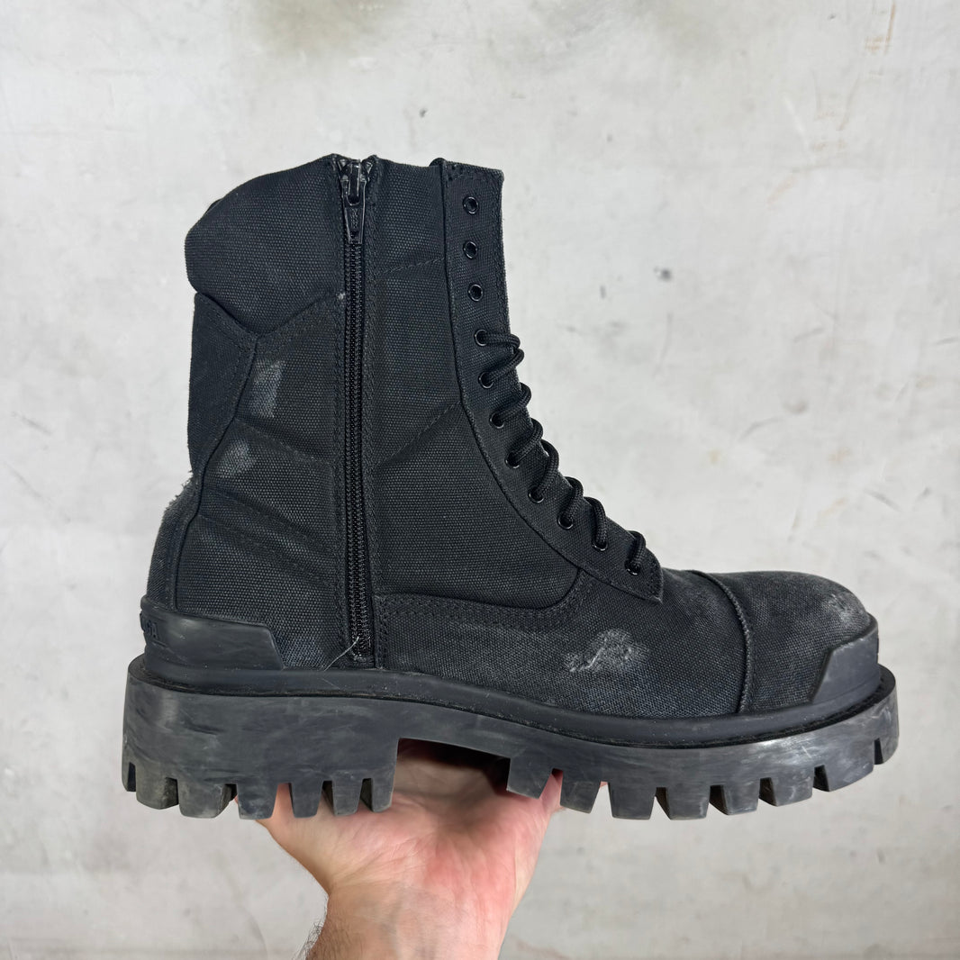 Balenciaga Black Canvas Strike Boots