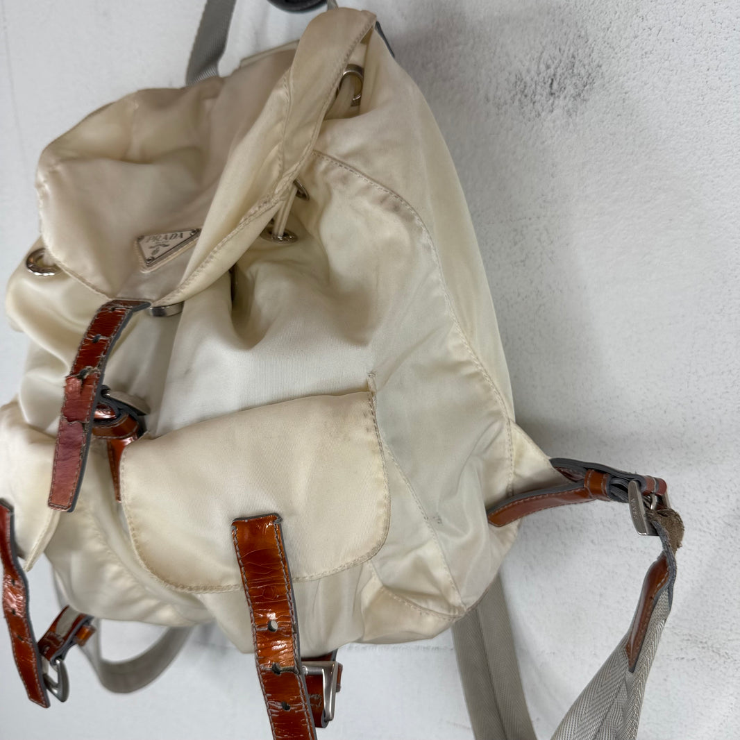 Prada Smoked Nylon White Badge Backpack