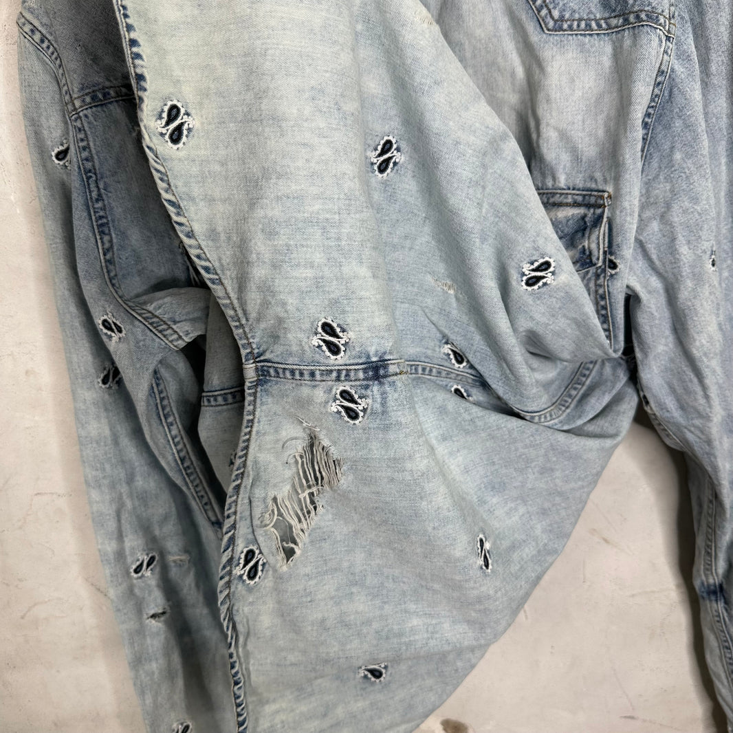 Amiri Paisley Denim Distressed Shirt