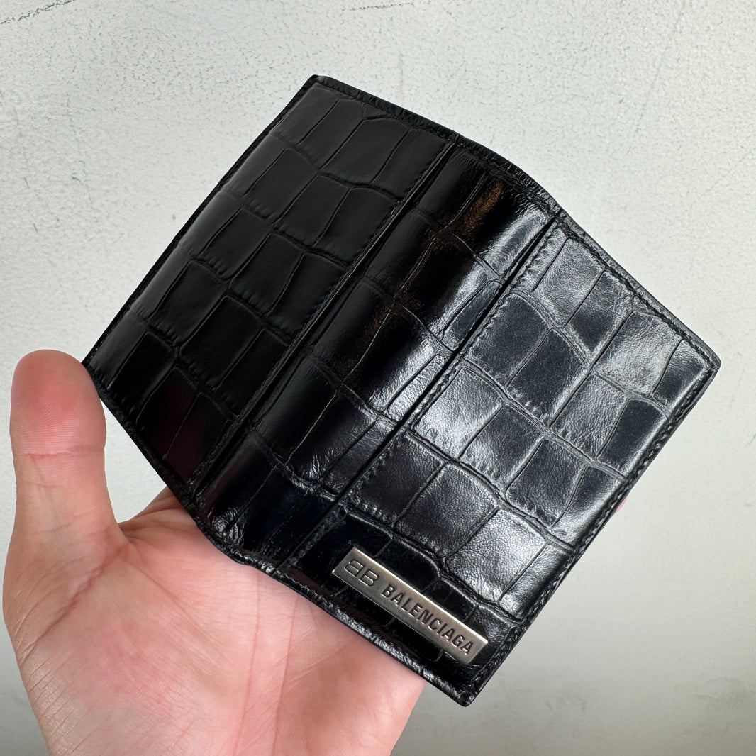 Balenciaga Snap Fold Metal Plaque Croc Wallet