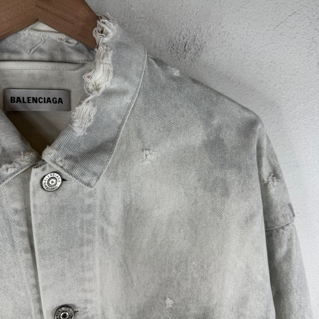 Balenciaga Distressed White Oversized Denim Jacket