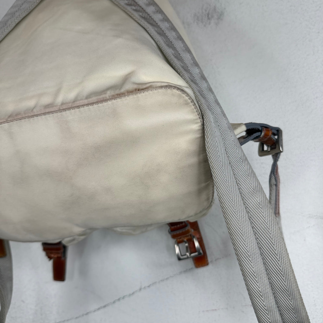 Prada Smoked Nylon White Badge Backpack