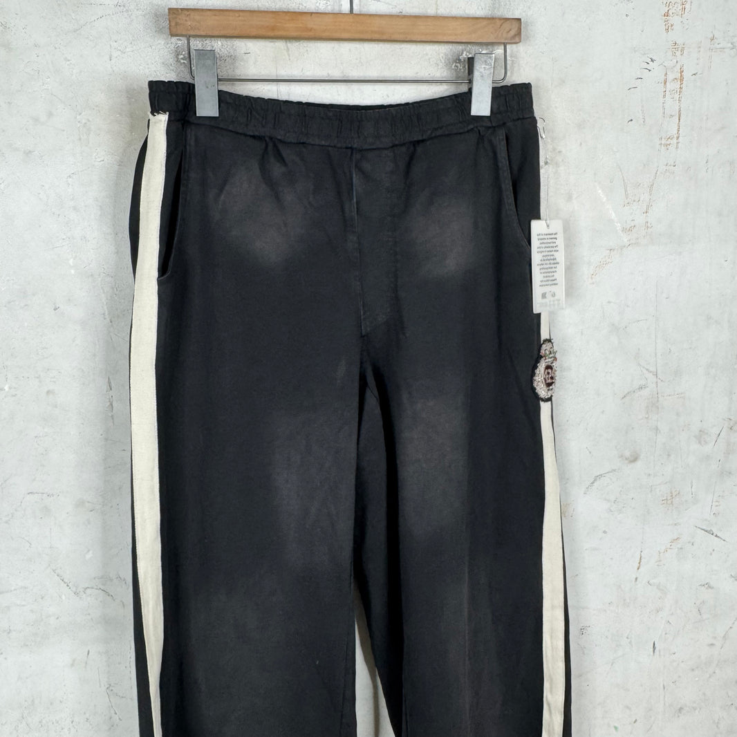 424 Black Stripped Ripped Sweatpants
