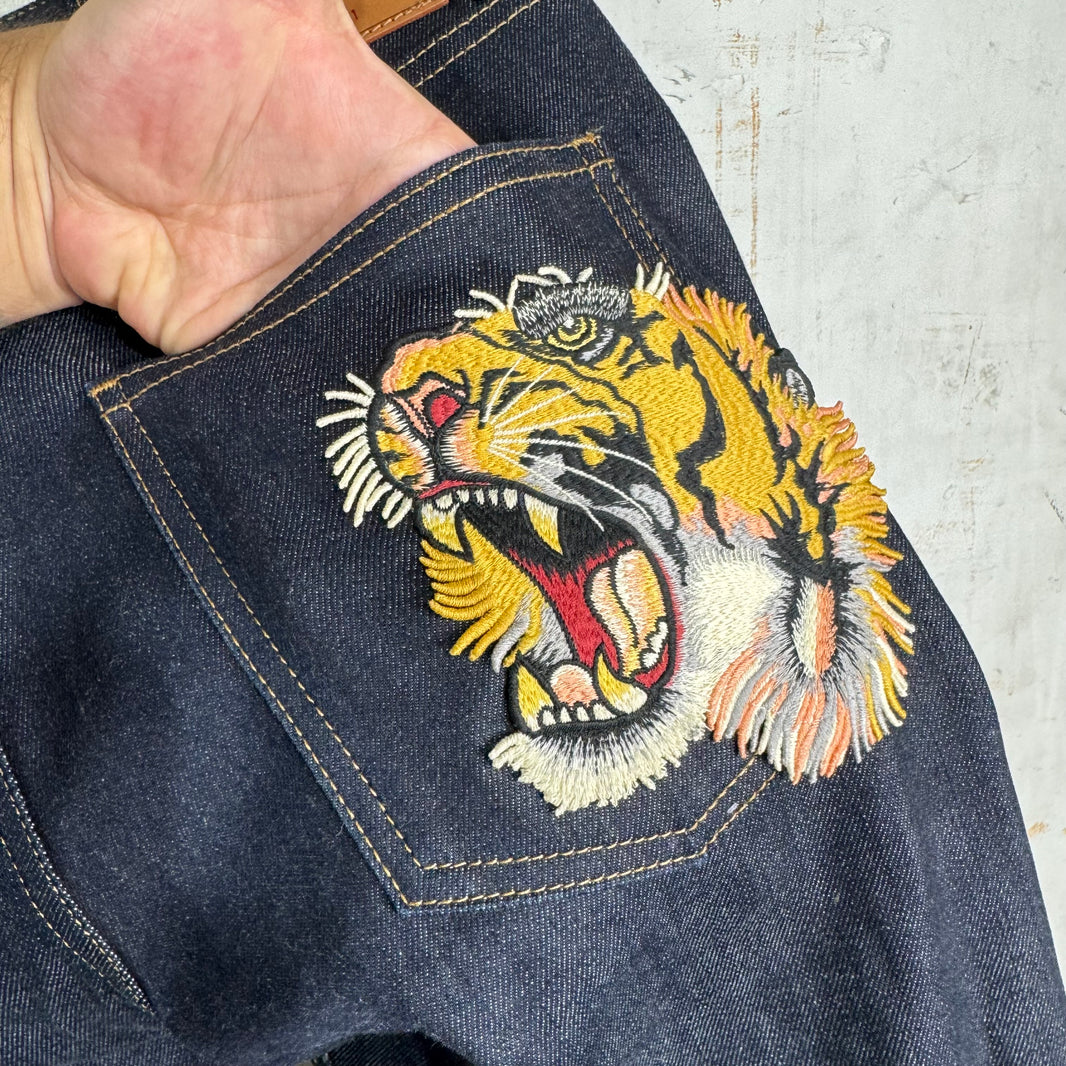 Gucci Tiger Patch Raw Denim Jeans