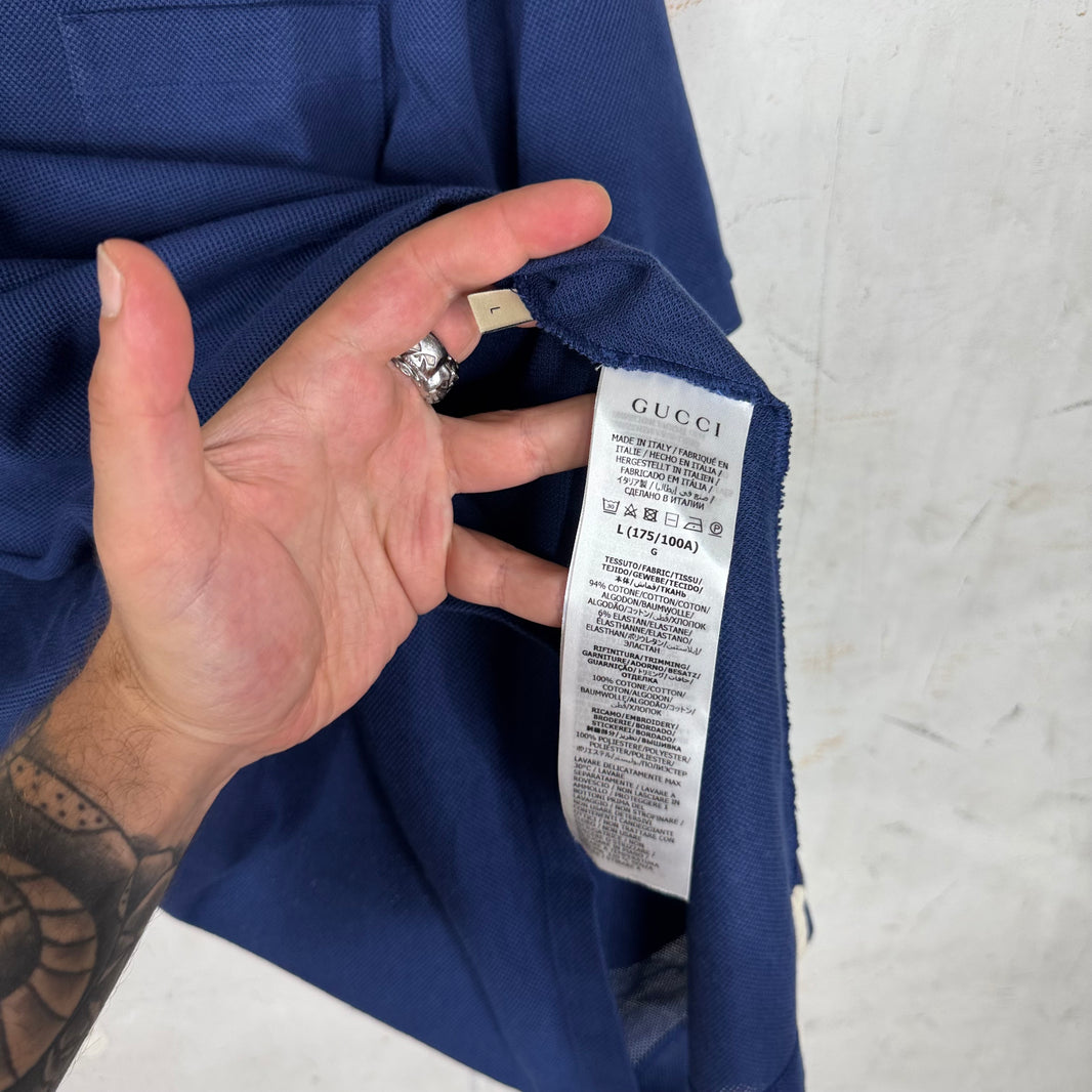 Gucci Navy Embroidered Collar Polo